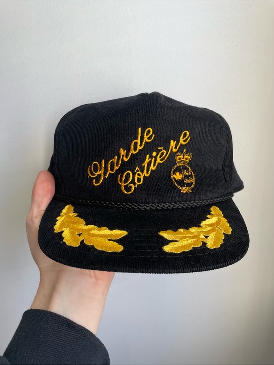 Vintage Other - Vintage Coastal Guard Embroidered Black Corduroy Cap with Gold Detail